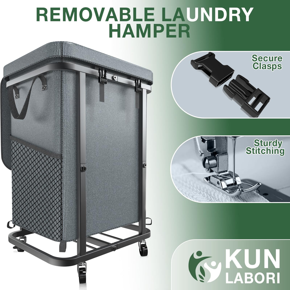 Kunlabori rolling wheels with brakes prevent unwanted movement during use.