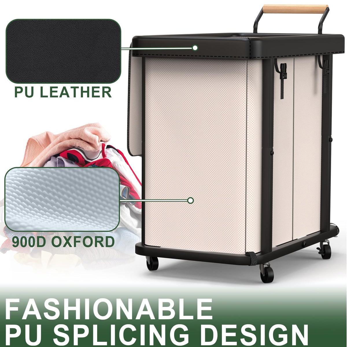 Kunlabori white laundry hamper with four wheels for easy transport