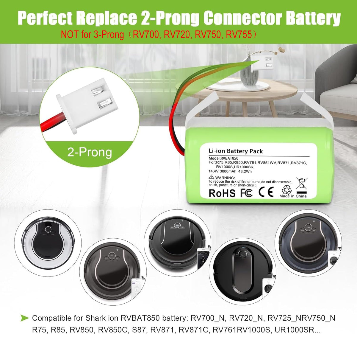 KUNLUN RVBAT850 shows 14.4V and 43.2Wh capacity for extended use.