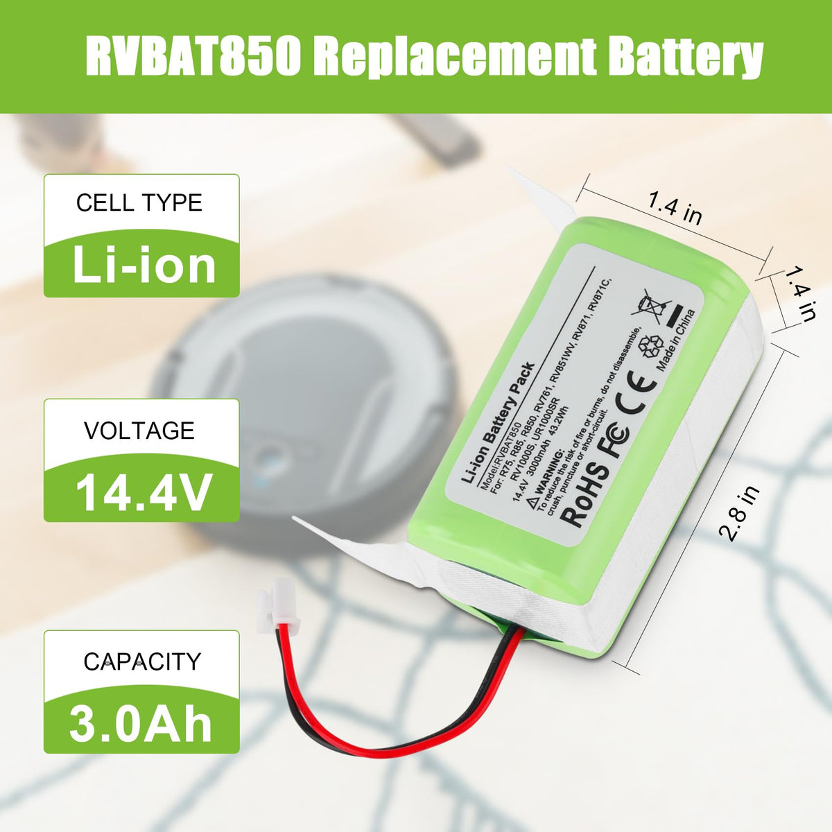 KUNLUN RVBAT850 compatibility with a wide range of Shark Ion models.