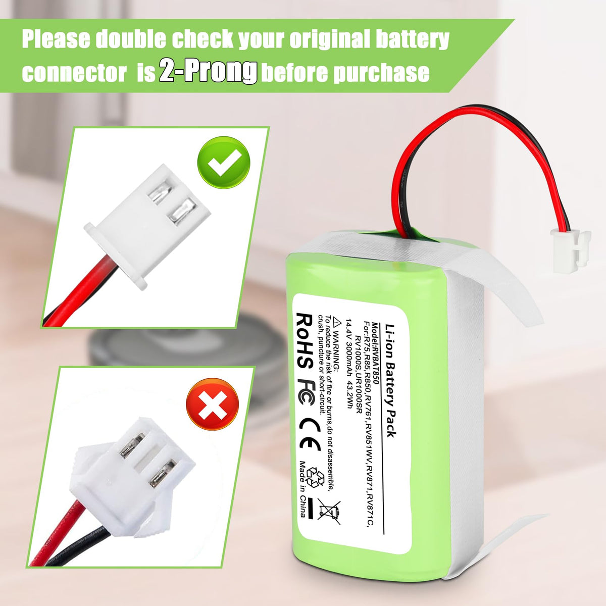 KUNLUN RVBAT850 fits Shark Ion R75 and R85 models for easy replacement.