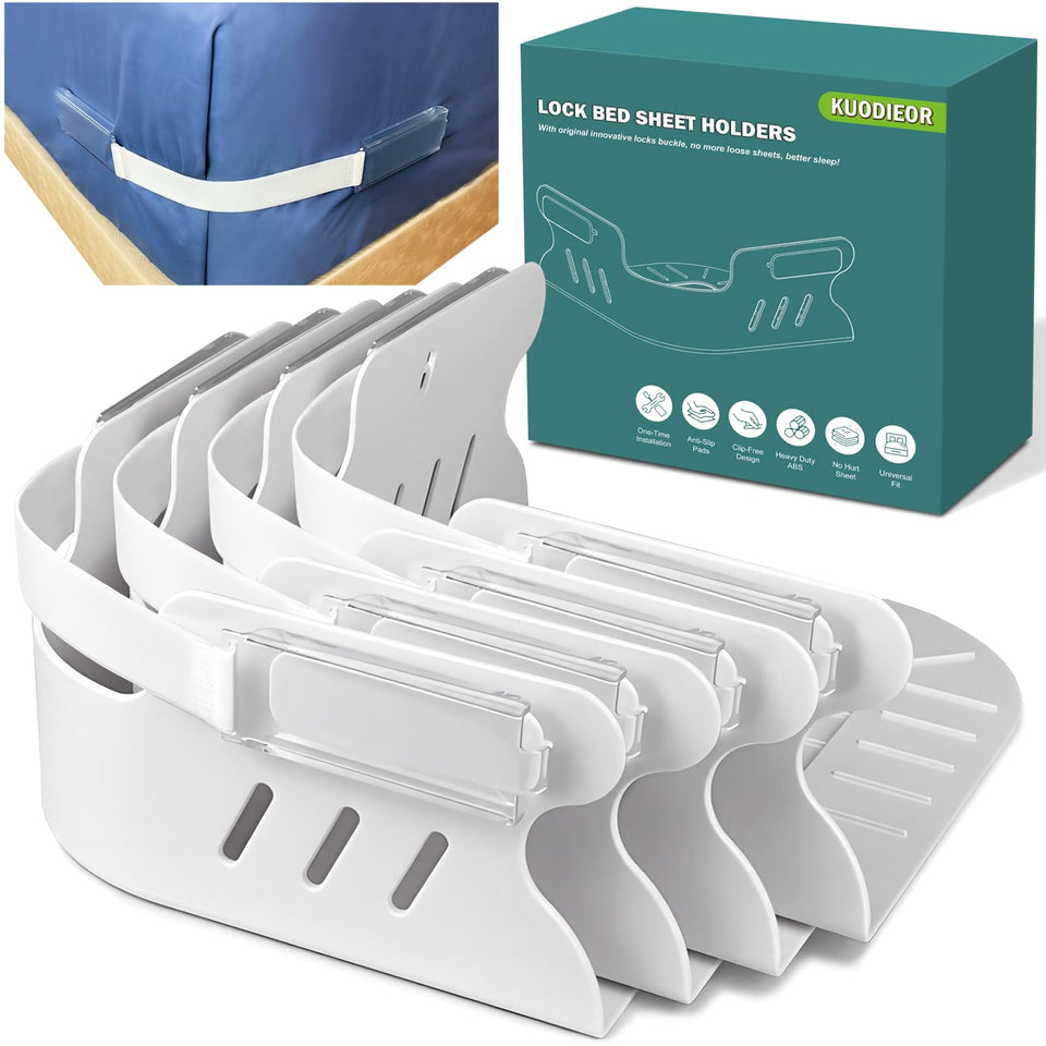KUODIEOR bed-sheet holders corners assembly for secure fitted sheets overnight