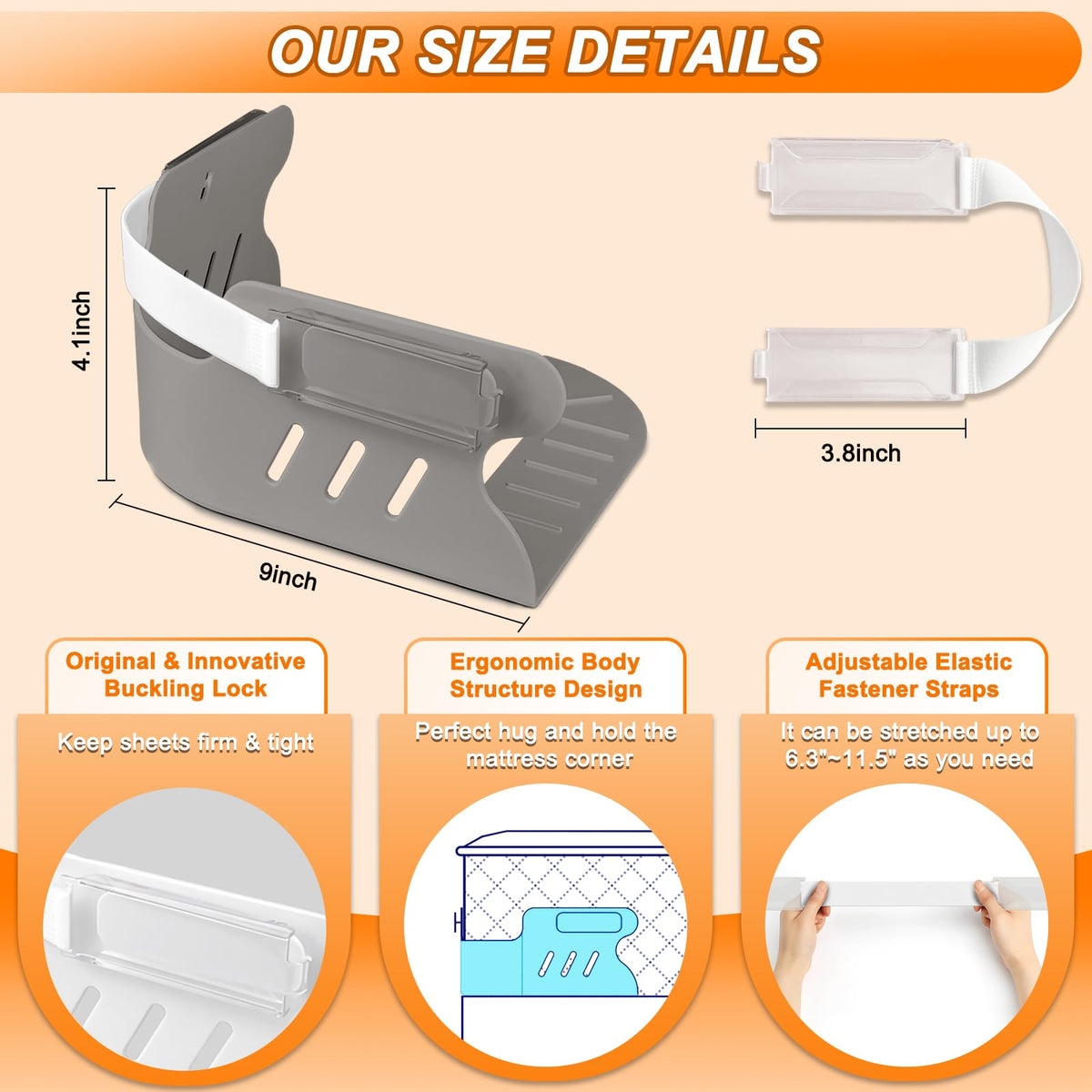 Demonstration of KUODIEOR universal fit on different mattress sizes.