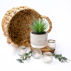 Kurrajong Farmhouse artificial plant on bathroom counter brightens any sink area.