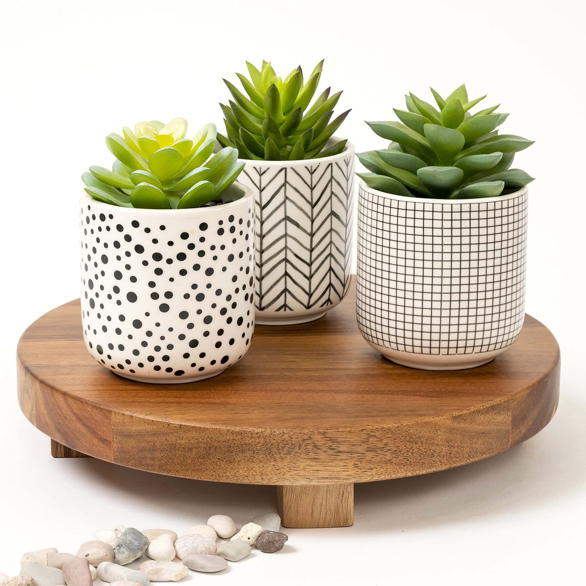 Kurrajong Farmhouse faux succulents on office desk soften the space.