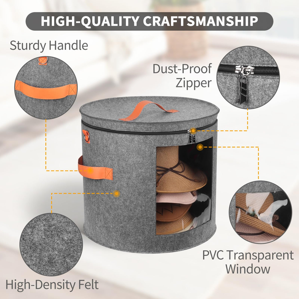 Kushon gray travel hat box designed for trips and closet organization.