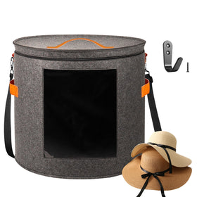 Kushon oversized hat storage box with dustproof lid in gray, keeping hats protected and organized.