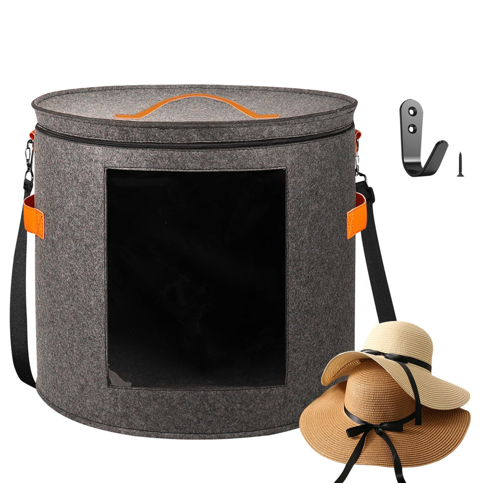 Kushon oversized hat storage box with dustproof lid in gray, keeping hats protected and organized.