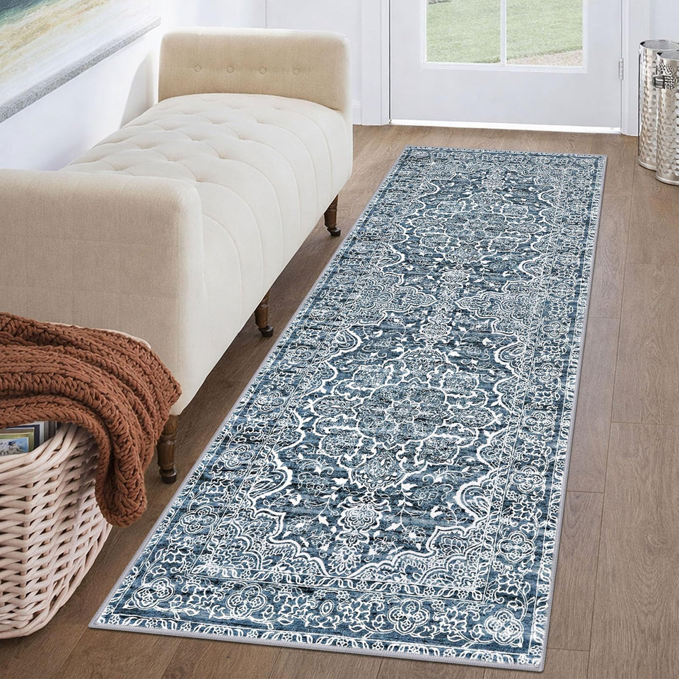 KUTA vintage blue-white floral runner adds timeless style to living spaces.