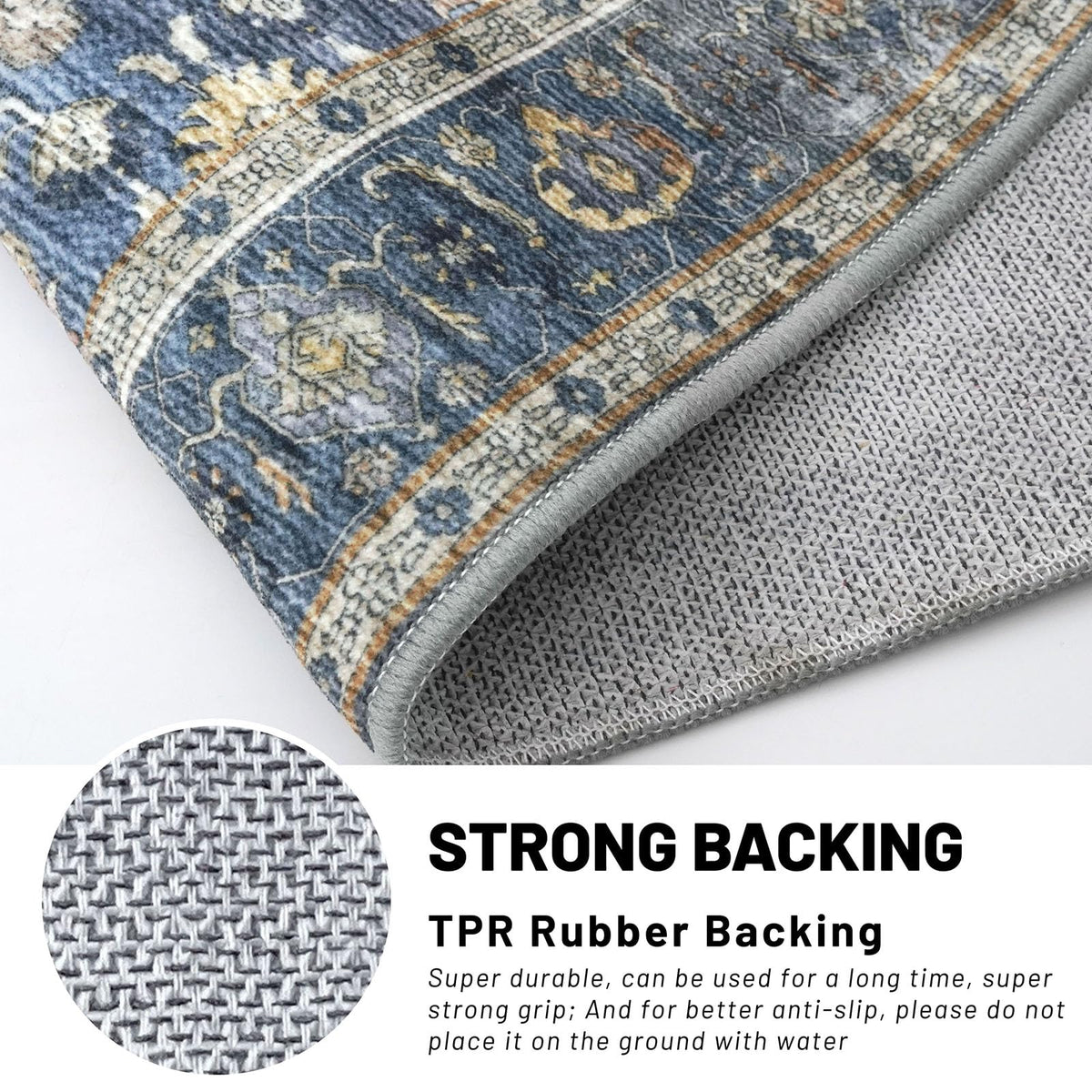 KUTA Vintage Washable Runner distressed floral print close-up highlights vintage look.