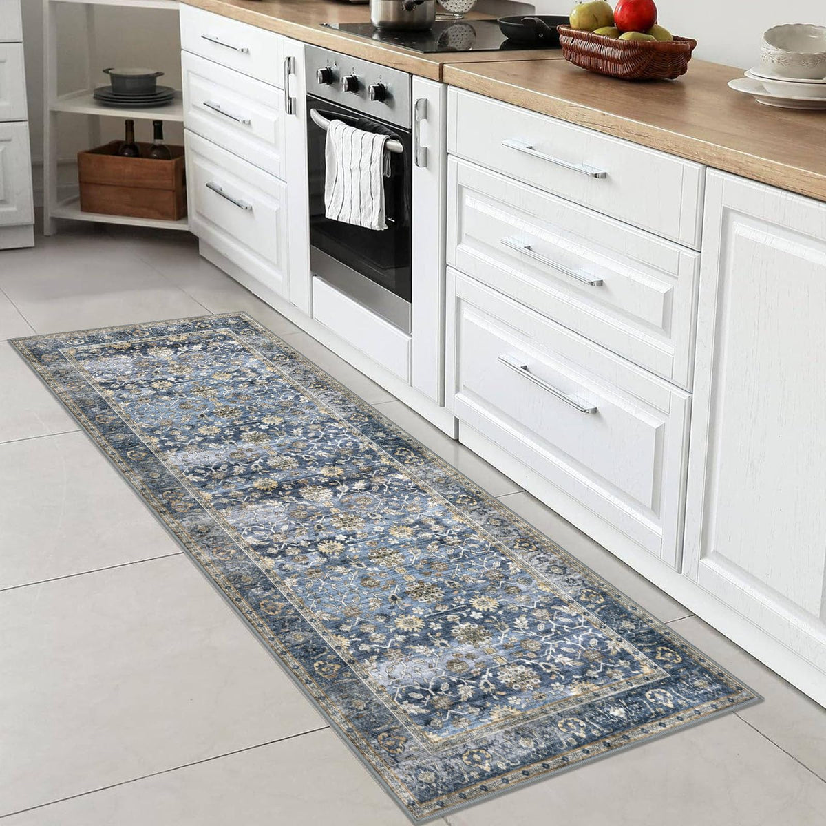 KUTA Vintage Washable Runner with non-slip backing ensures secure placement.