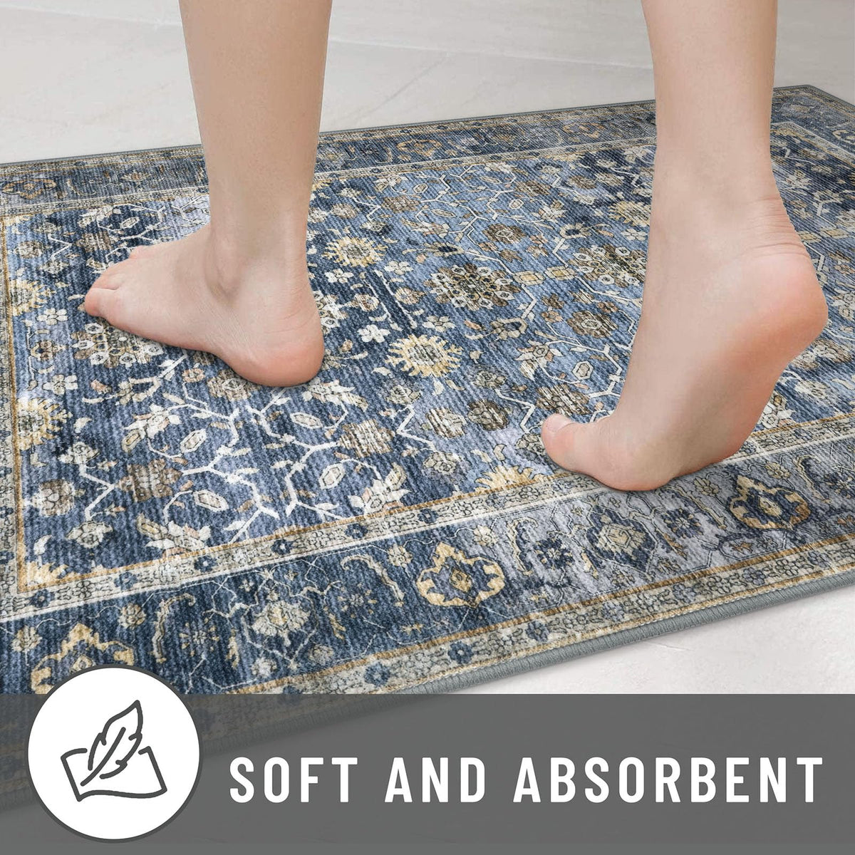 KUTA Vintage Washable Runner under furniture demonstrates low-profile height.