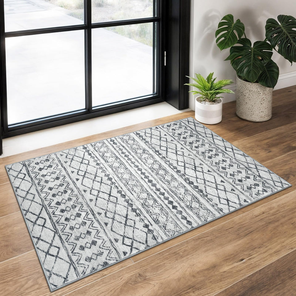 KUTA washable non-slip rug entryway 2x3 grey offering stable footing
