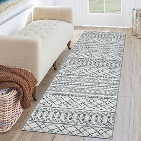 KUTA washable runner rug 2x6 front view gray showing soft texture for comfort