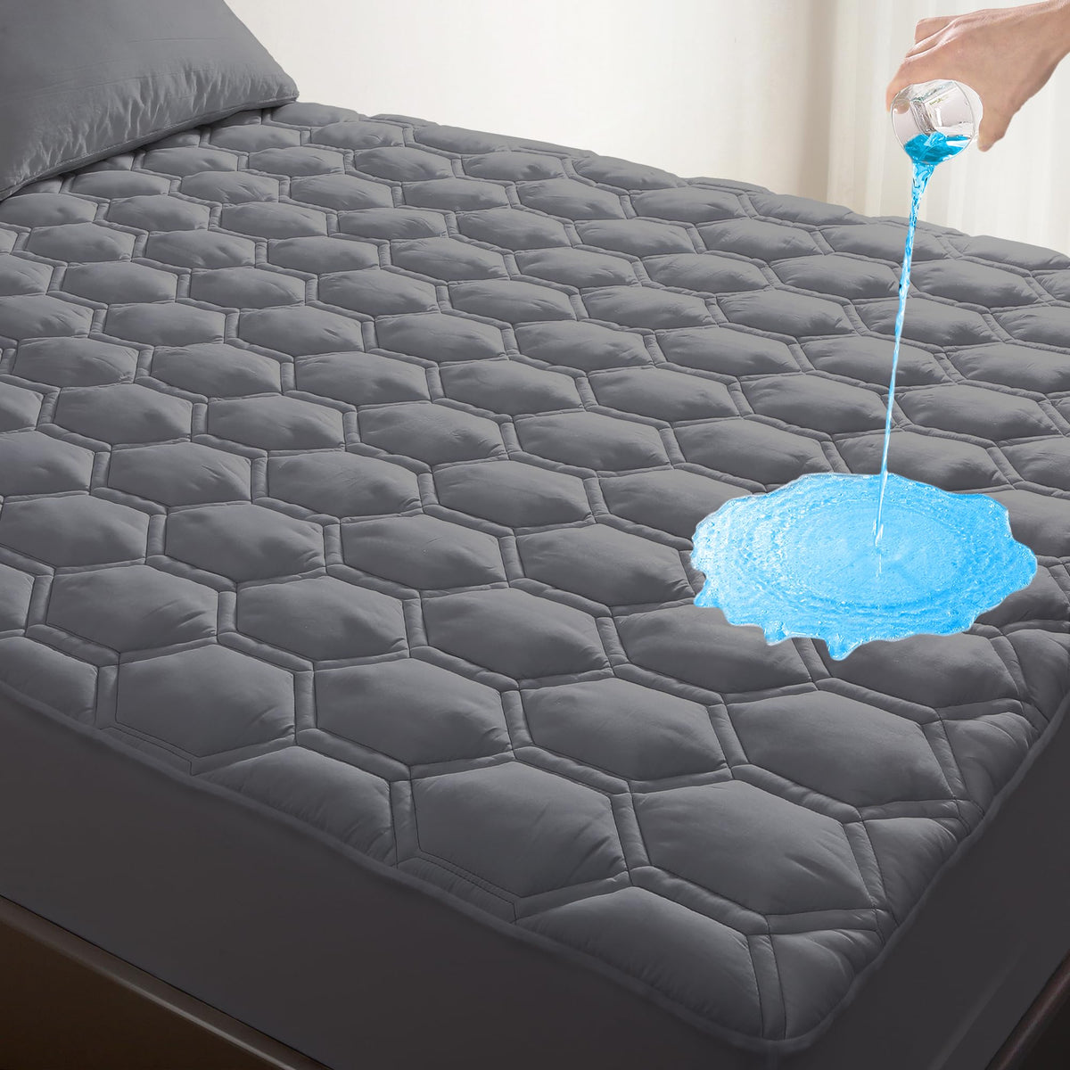KUTUU waterproof mattress pad on full-size bed with deep pocket for protection and dry sleep