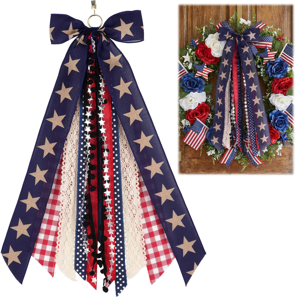 Kutyndrix front door wreath sash displaying bold 24.4-inch drape for curb appeal