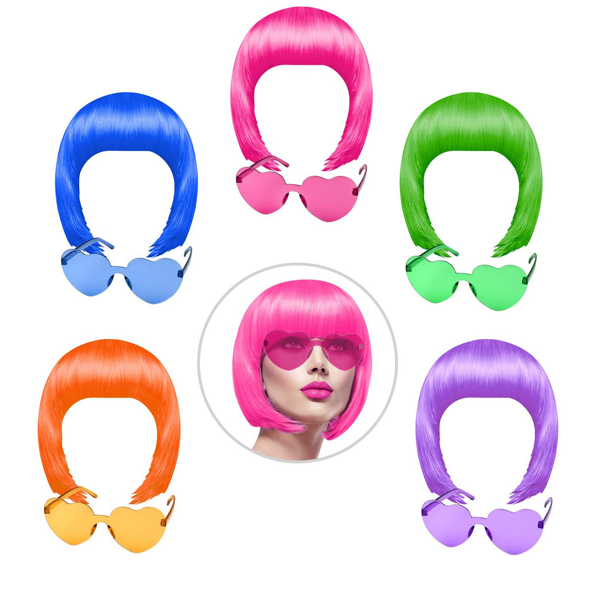 KUUQA neon short bob wig blue for vibrant party looks and easy styling