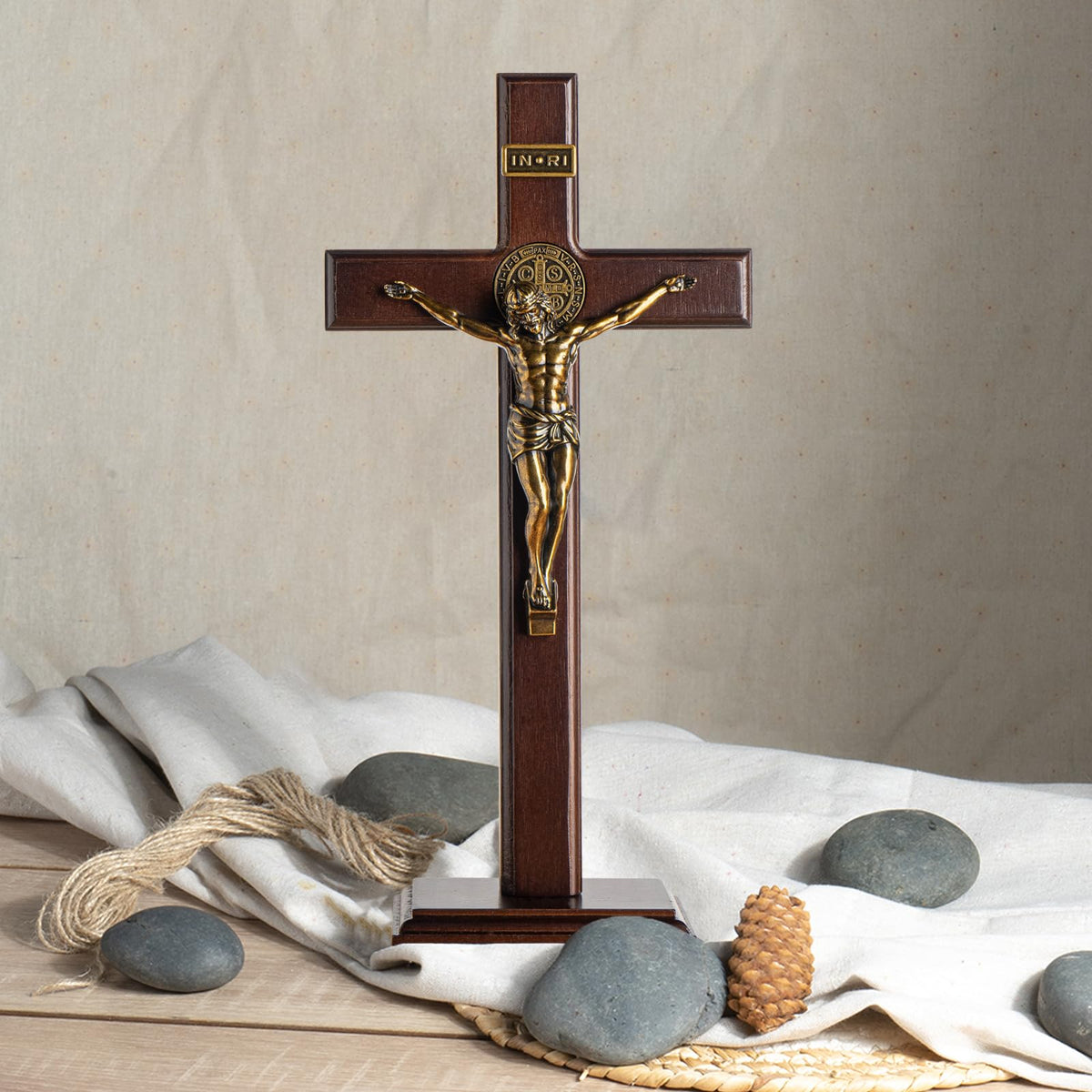 KUXBET silver-plated crucifix detail adds timeless shine to any space