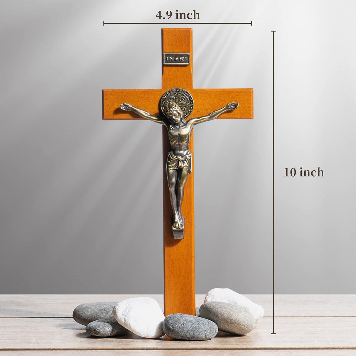 KUXBET wall cross hanging in living room creates serene ambiance