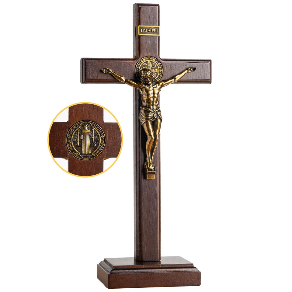 KUXBET wooden crucifix cross 10inch for a peaceful living room display