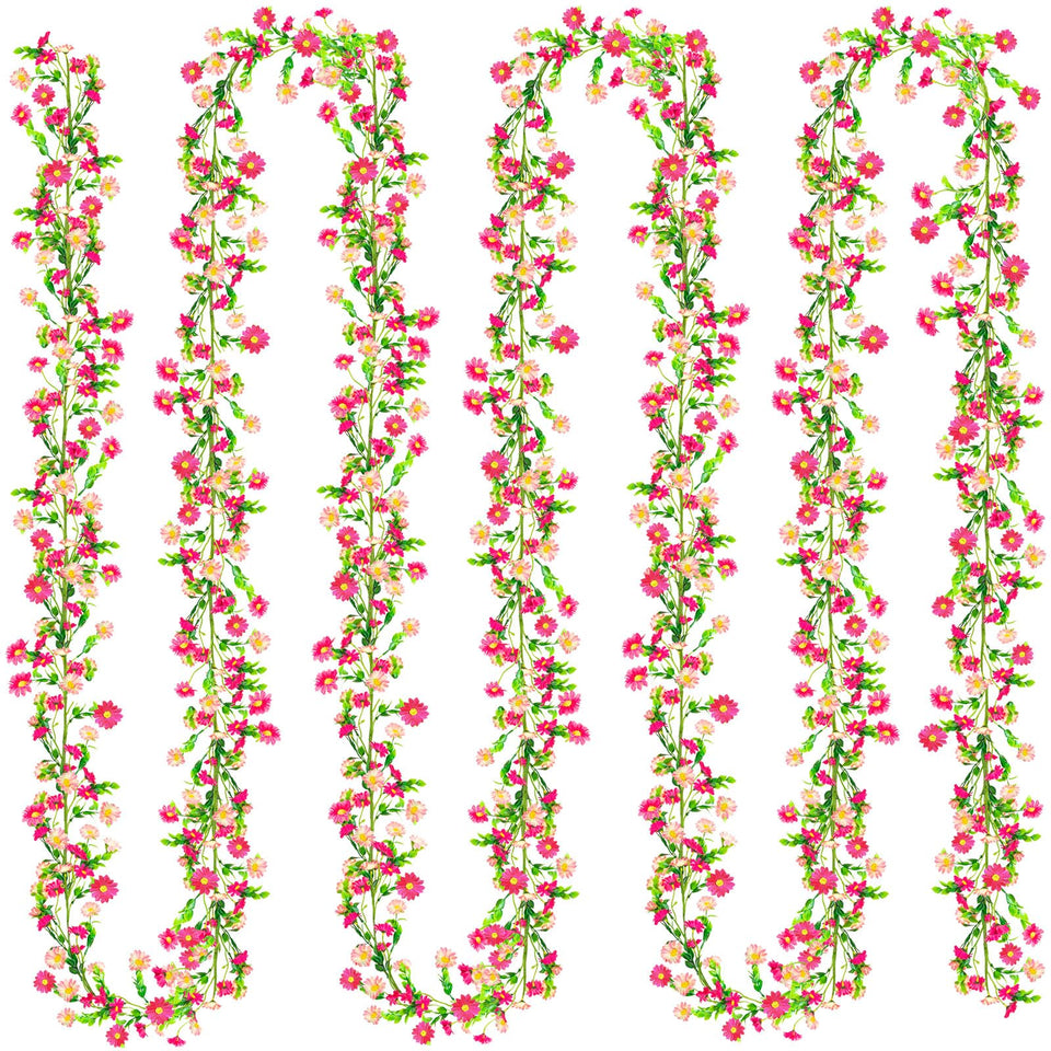 KVCSYAW spring flower garland with pink daisies adds vibrant color to walls.