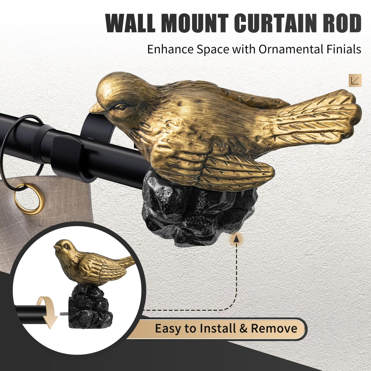 KVEEO gold bird finials close up showing detailed craftsmanship