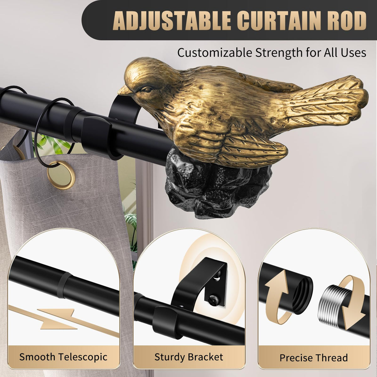 KVEEO bird finial close-up reveals detailed craftsmanship on the rod