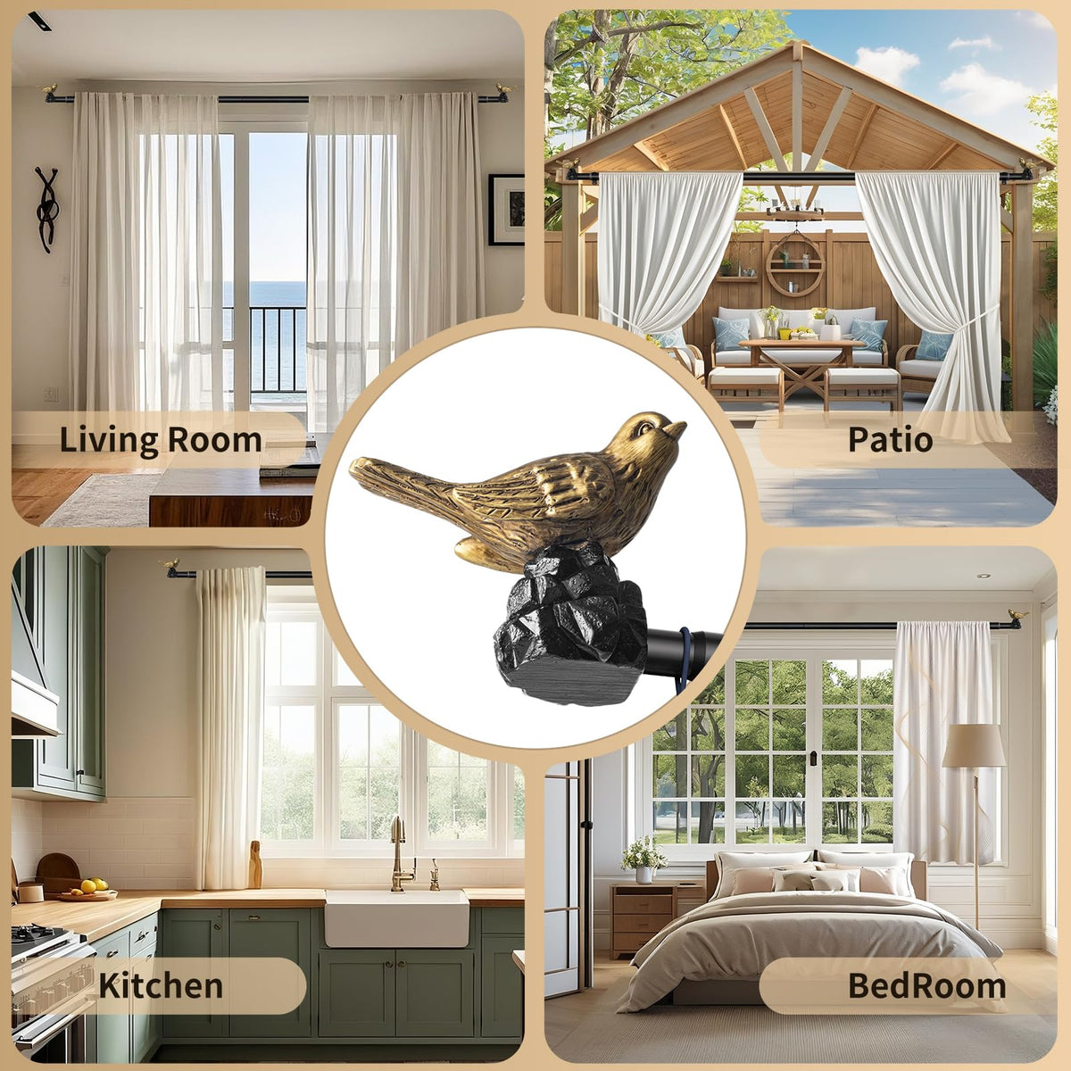 KVEEO outdoor-ready curtain rod installation for patio spaces