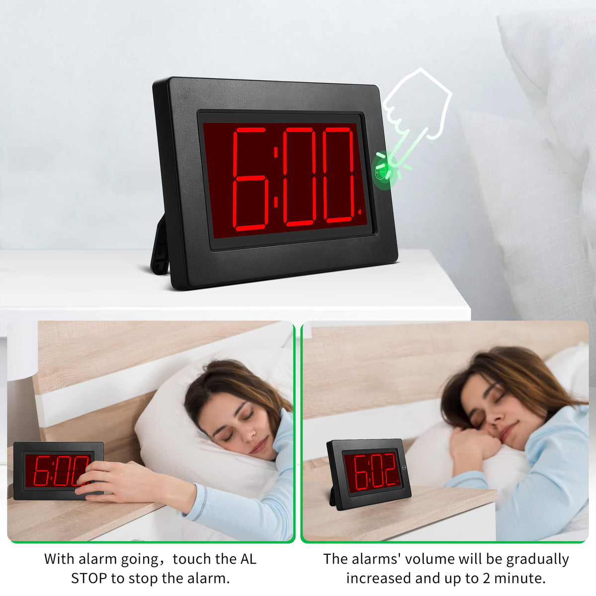 KWANWA large digital alarm clock battery compartment demonstrates cord-free setup and portability
