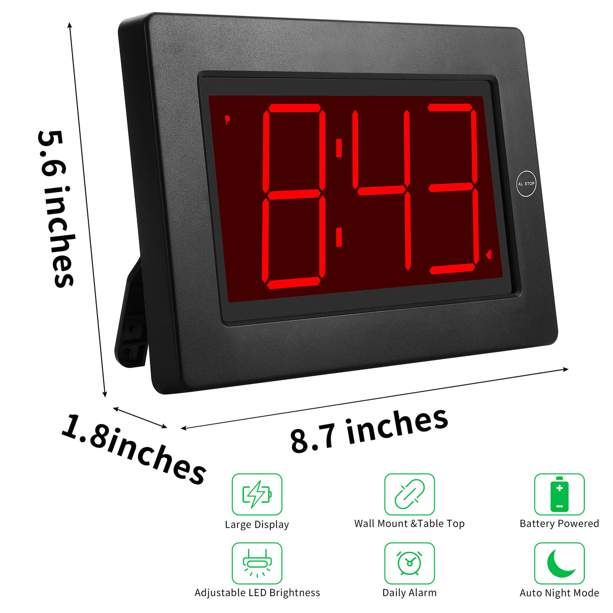 KWANWA large digital alarm clock side view showing compact design for flexible placement