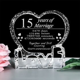 KWOOD heart crystal front view, a lasting 15th anniversary keepsake.