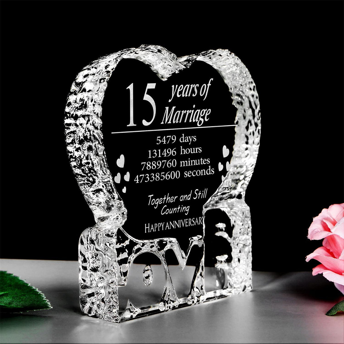KWOOD heart crystal engraving inside detail highlights precise laser art.