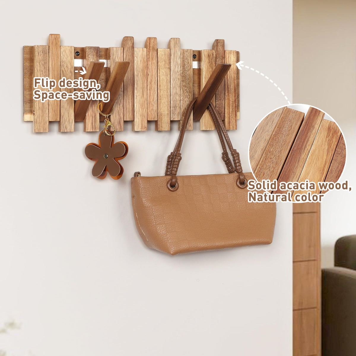 KYIAANY magnetic catch keeps hooks in place when not in use.