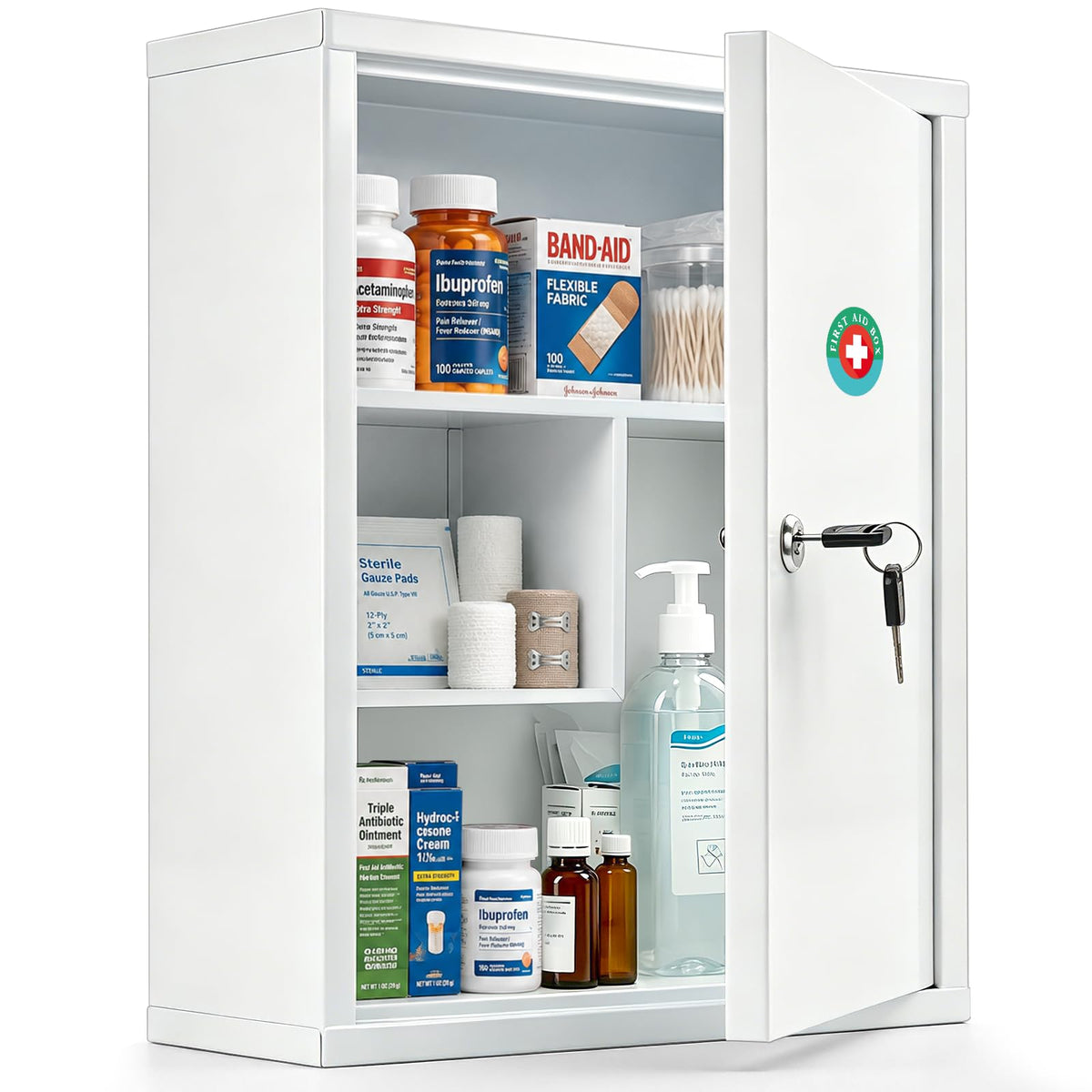KYODOLED wall-mounted cabinet front view with secure lock for home safety