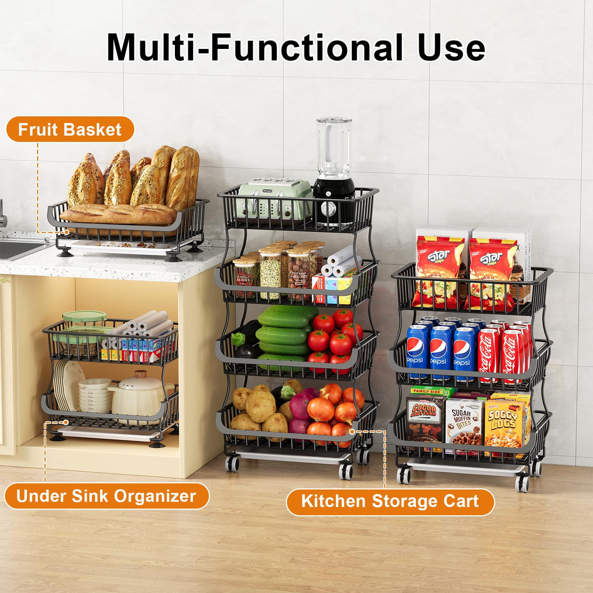 Kzeirm rust-resistant finish withstands moisture in kitchens and pantries.