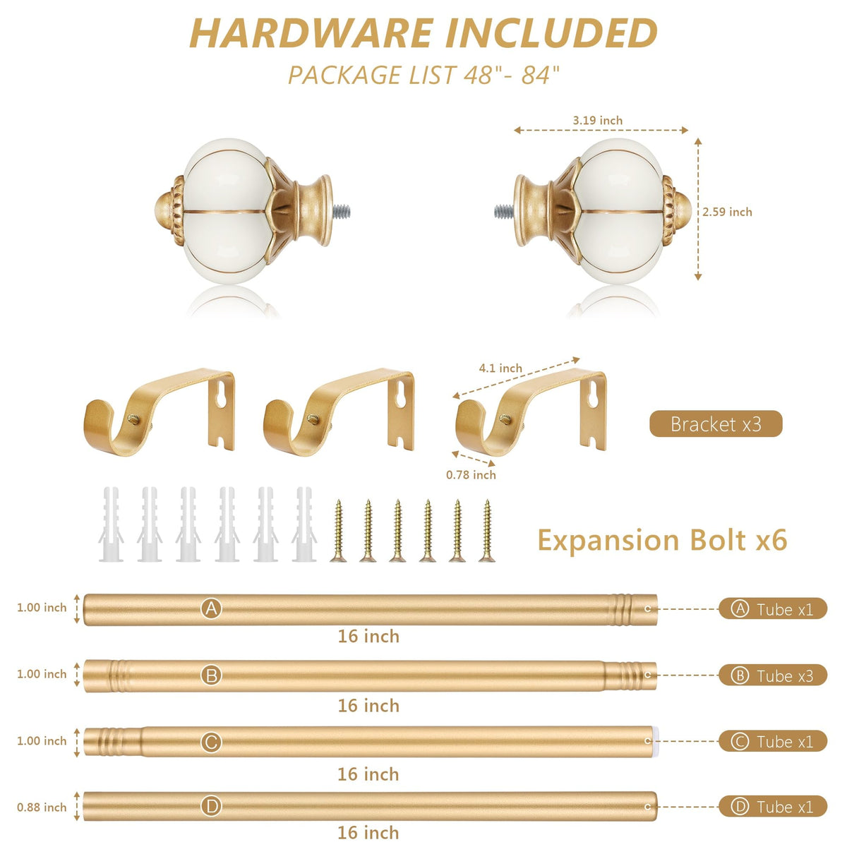 KZJKLIR gold beige finish rod enhances room decor