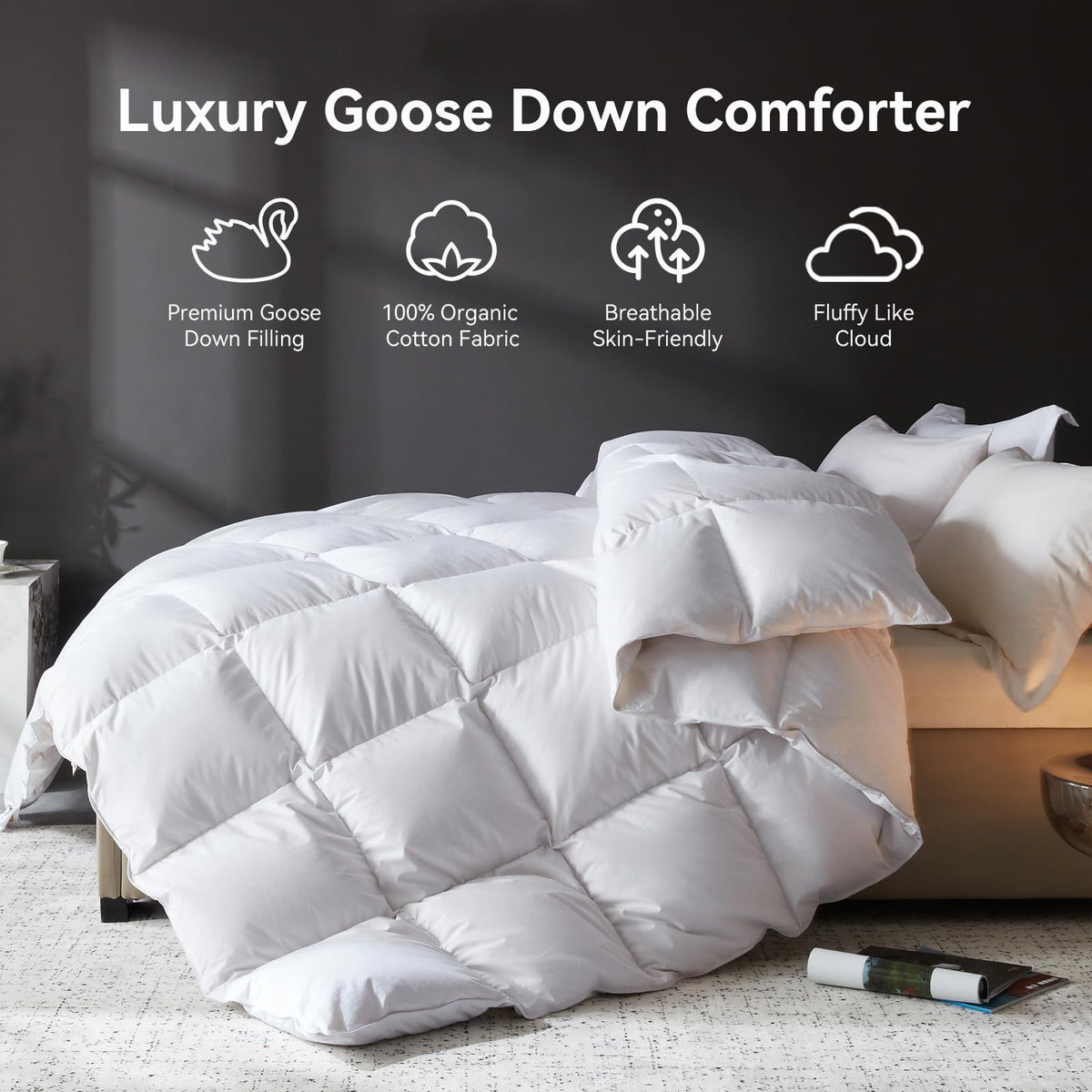 L LOVSOUL Goose Feather Down Fiber Comforter fabric close-up highlighting breathable cotton cover