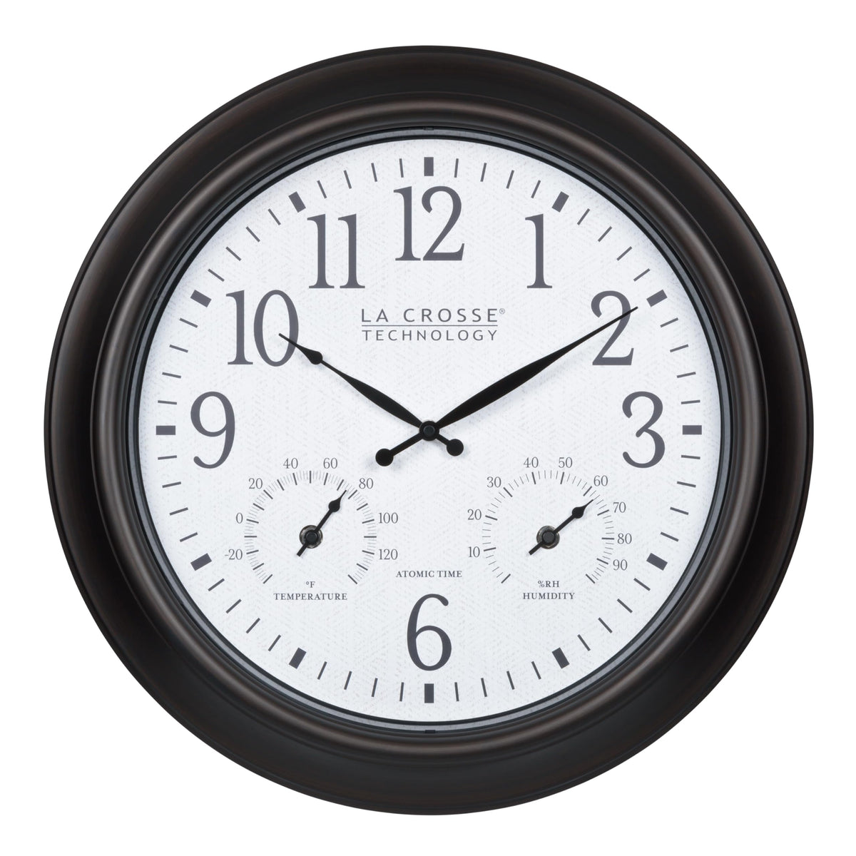 La Crosse 404-89027-INT clock frame showcases soft linen texture for premium appeal.