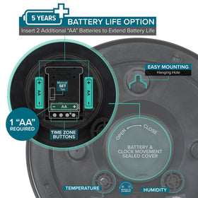 La Crosse 404-89027-INT clock supports indoor or outdoor use.