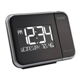 La Crosse 616-1412 time projection on wall or ceiling for easy wake-up reading.