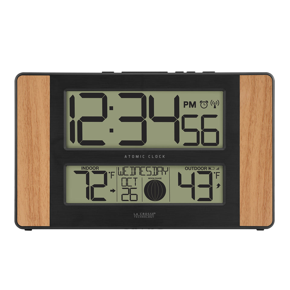 La Crosse Technology atomic clock front view with large digits for easy reading.