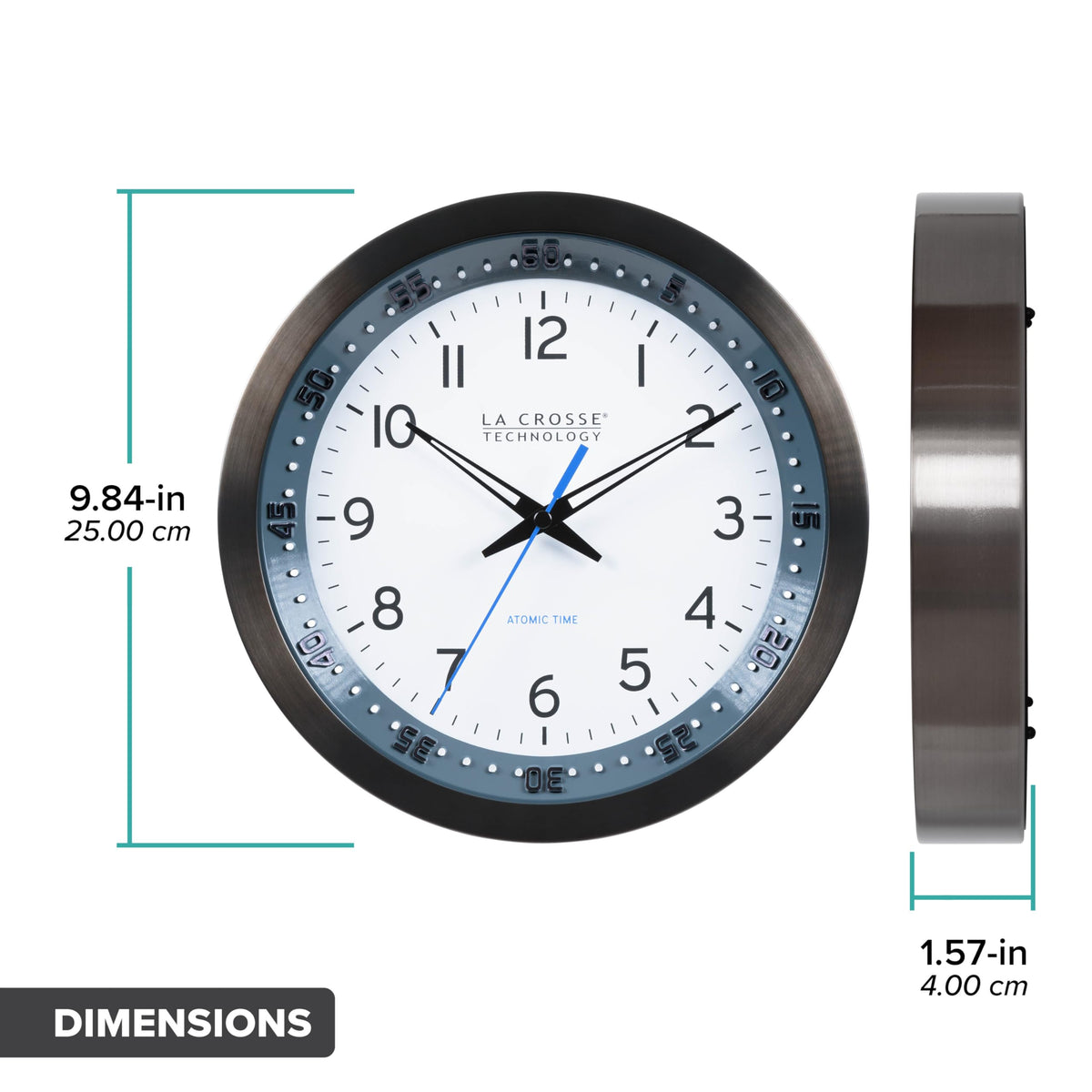 La Crosse Technology atomic wall clock 10-inch black stainless frame adds durability in busy spaces