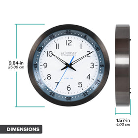 La Crosse Technology atomic wall clock 10-inch black stainless frame adds durability in busy spaces