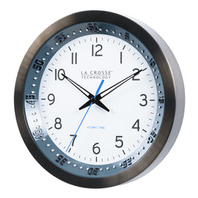 La Crosse Technology atomic wall clock 10-inch chapter ring detail highlights legibility and style