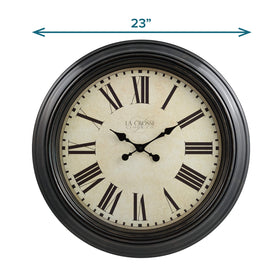 La Crosse Maxwell 23in clock wall mount view illustrates simple battery-powered setup.