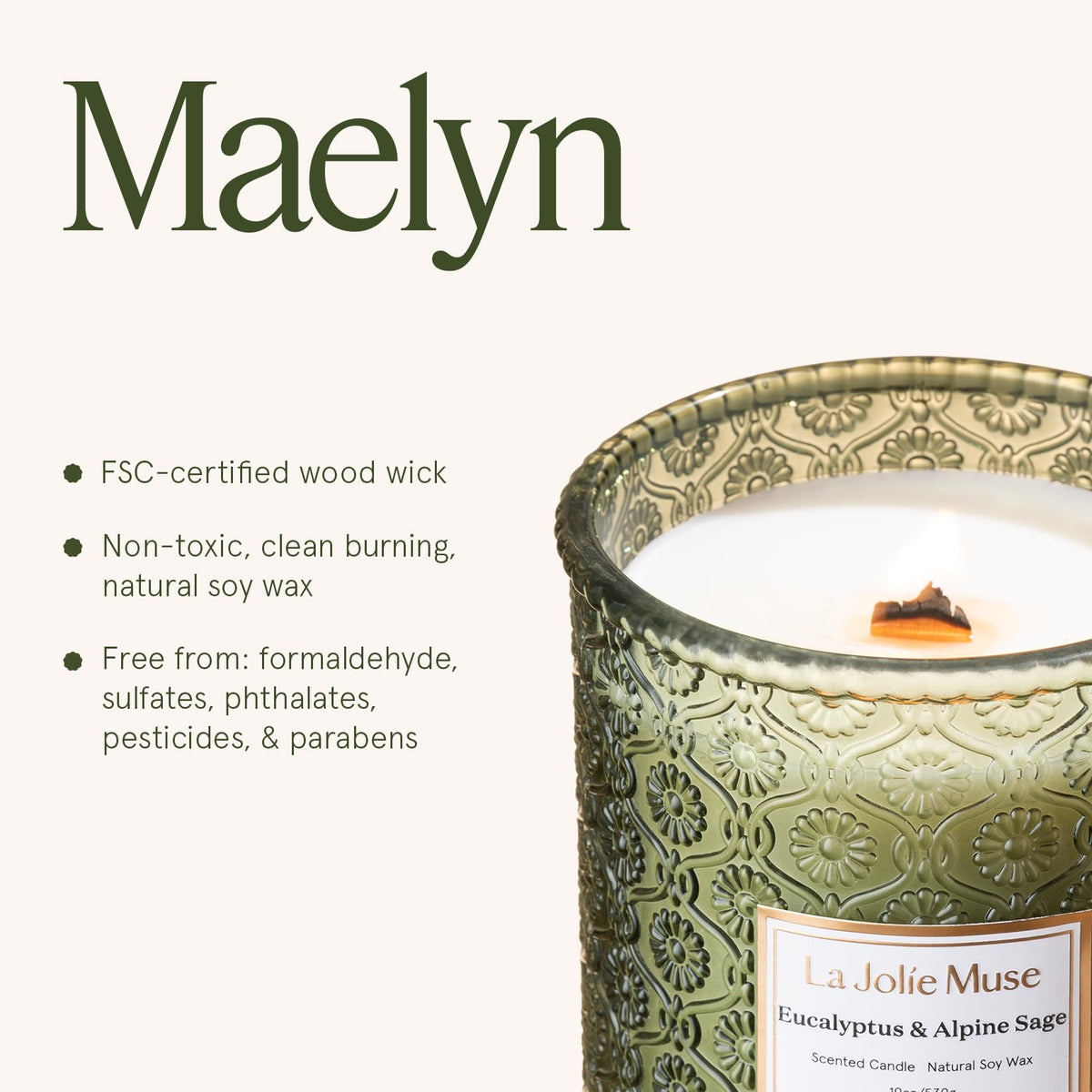LA JOLIE MUSE candle on a shelf creates a calming ambience
