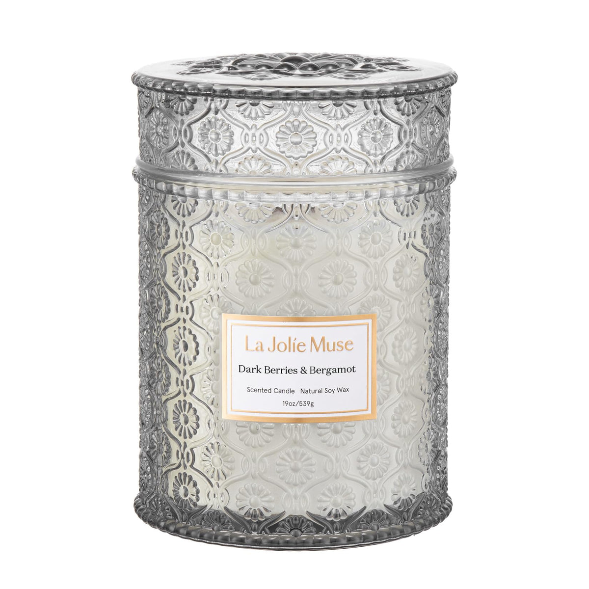 La Jolie Muse Dark Berries & Bergamot candle front view for elegant ambiance