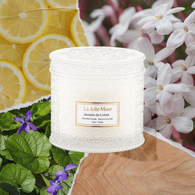 LA JOLIE MUSE Jasmin du Lotus candle with 2-wick burn for stronger scent diffusion.