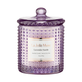 LA JOLIE MUSE Lavender Suede Candle jar creating calming ambience