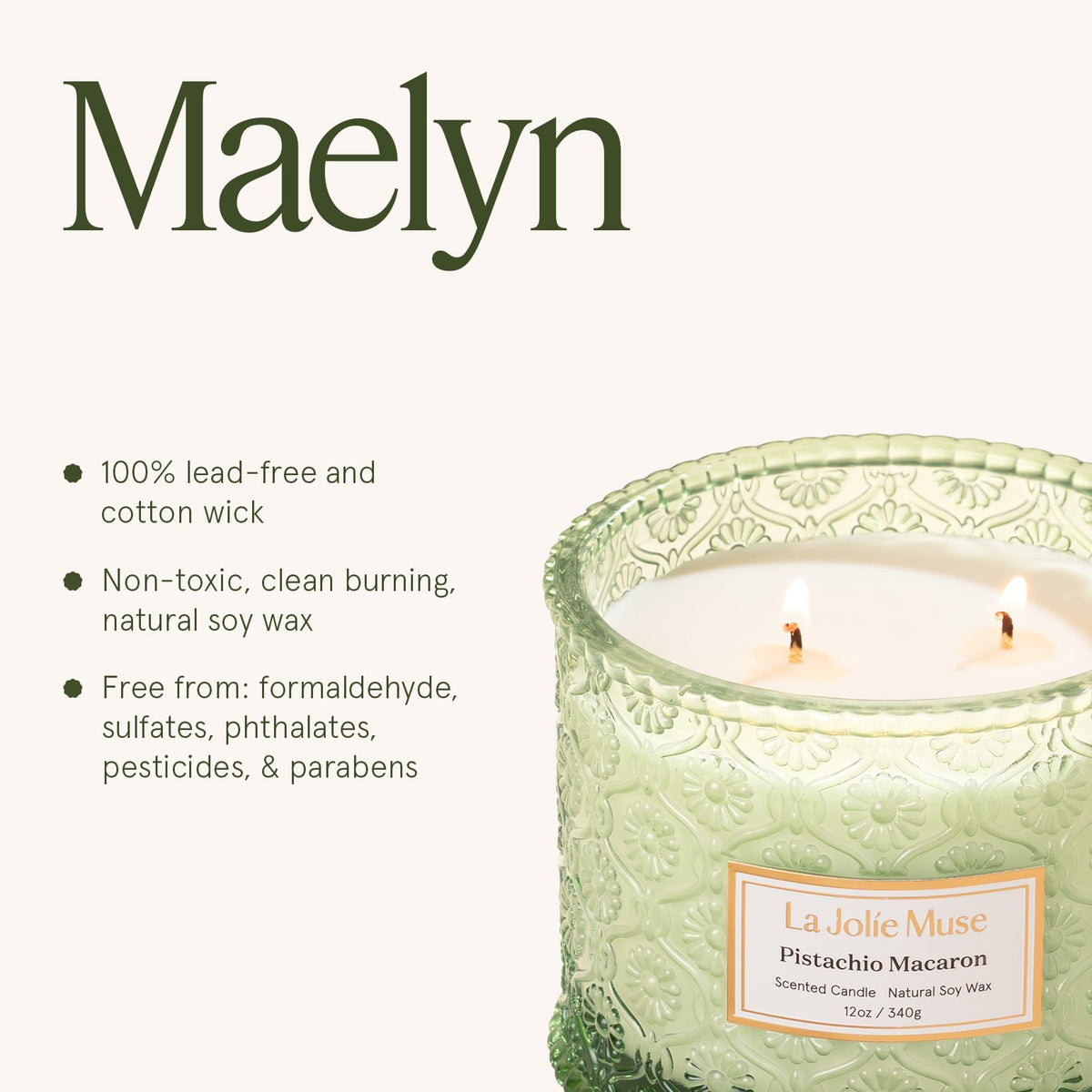 LA JOLIE MUSE Pistachio Macaron Candle recyclable packaging makes gifting eco-friendly.